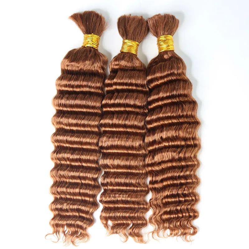 Human hair braided wigs for a luxurious feel#30 Light Brown Deep Wave Bulk Hair Extensions for Braiding