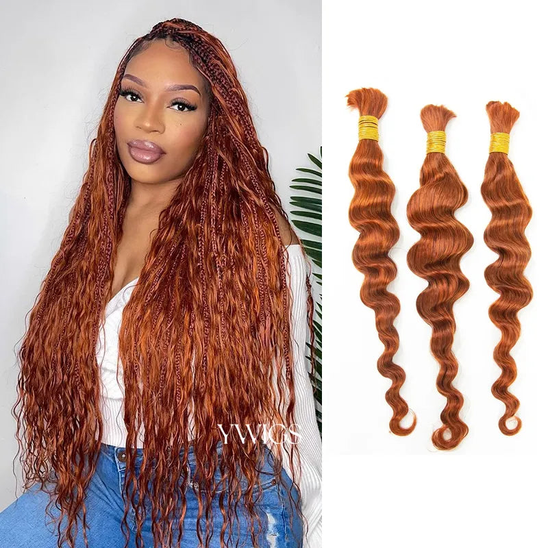 Adjustable - cap braided wigs for a comfortable fit#350 Flaming Ginger Loose Wave Bulk Human Hair Extensions for Braiding