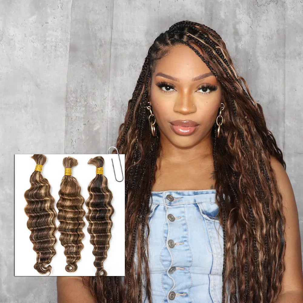 Child - friendly braided wigs with a soft and gentle feel#4/#27/#30 Mix Color Blend Loose Deep Wave Bulk Human Braiding Hair