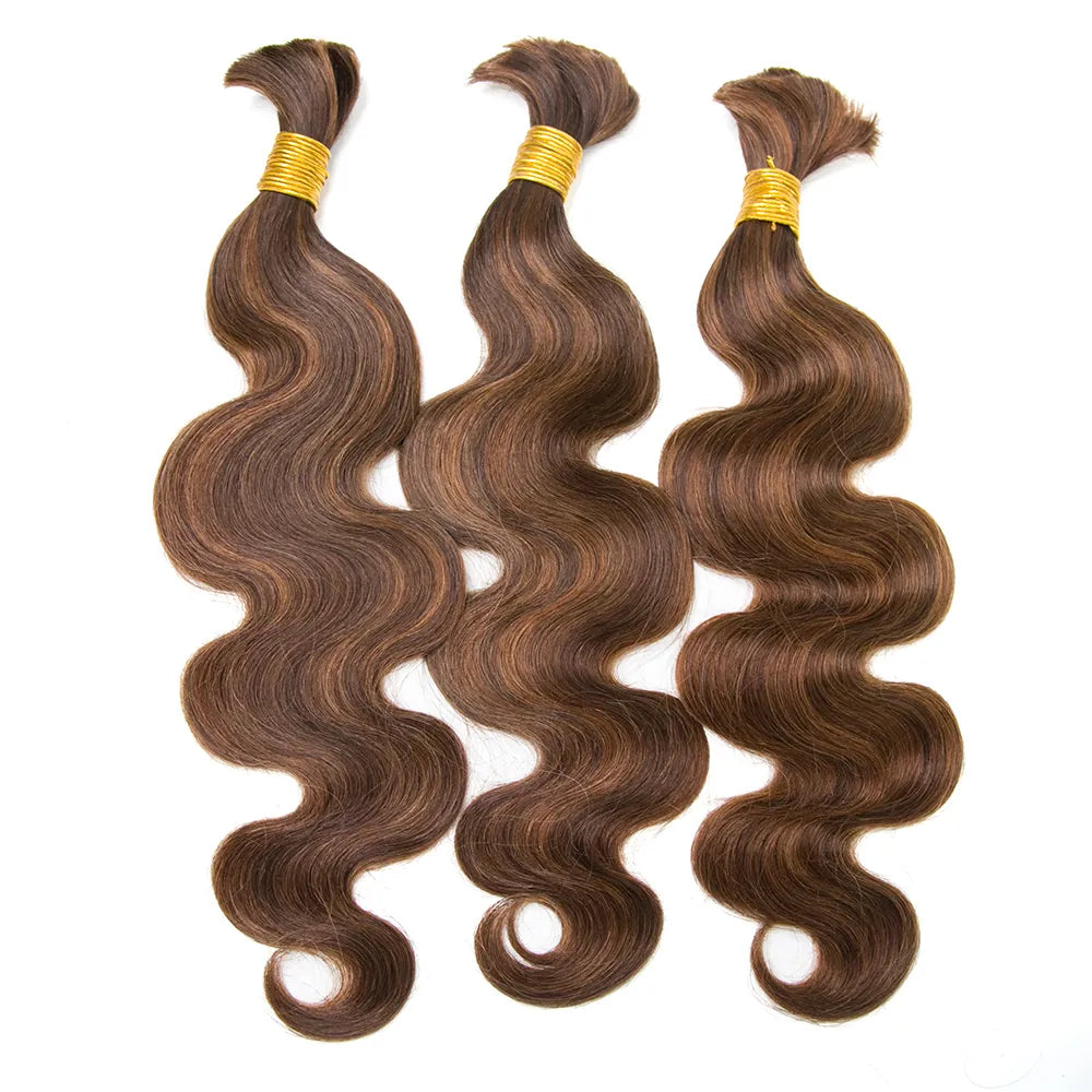 Heat - resistant braided wigs for styling flexibility#4/#30 Mix Color Blend Body Wave Bulk Human Braiding Hair