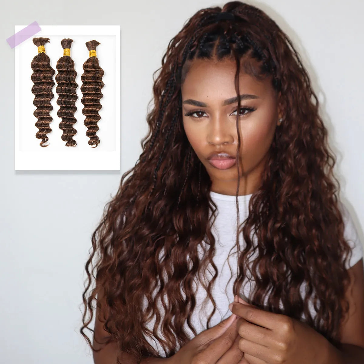 Micro braided wigs for a delicate and intricate style#4/#30 Mix Color Blend Loose Deep Wave Bulk Human Braiding Hair