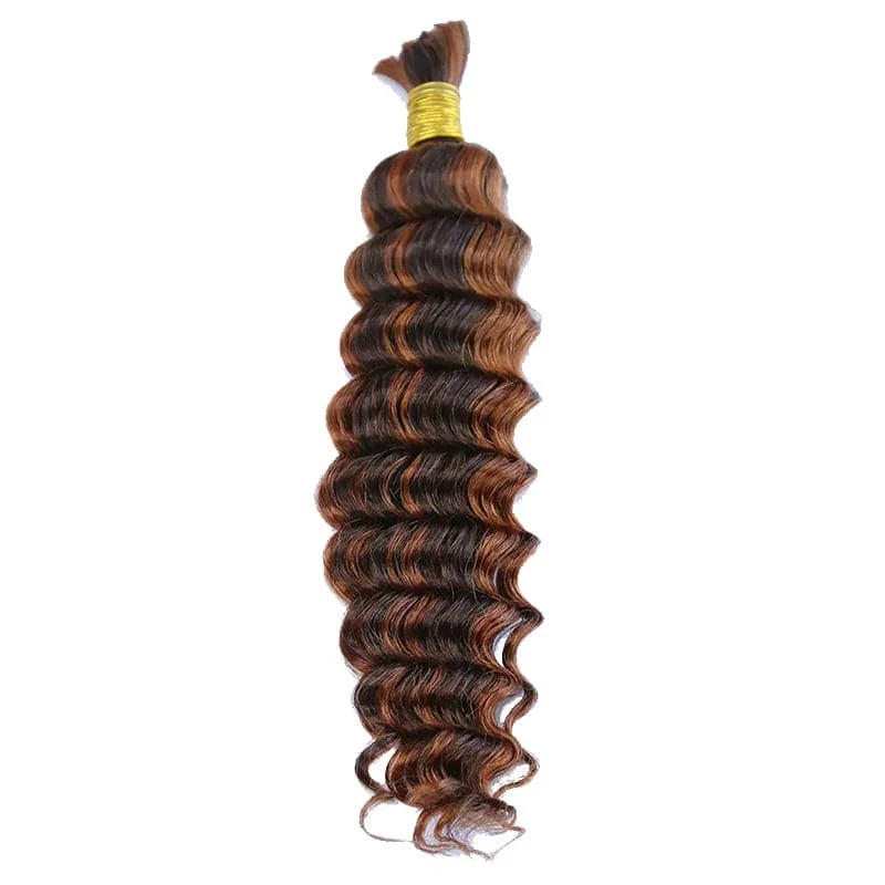 Braided wigs with a water - wave texture for a unique look#4/#30 Piano Color Deep Wave Bulk Hair Extensions for Braiding