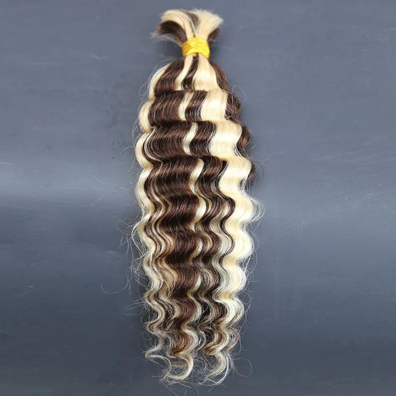 Synthetic braided wigs with a natural - looking texture#4/#613 Piano Color Deep Wave Bulk Hair Extensions for Braiding