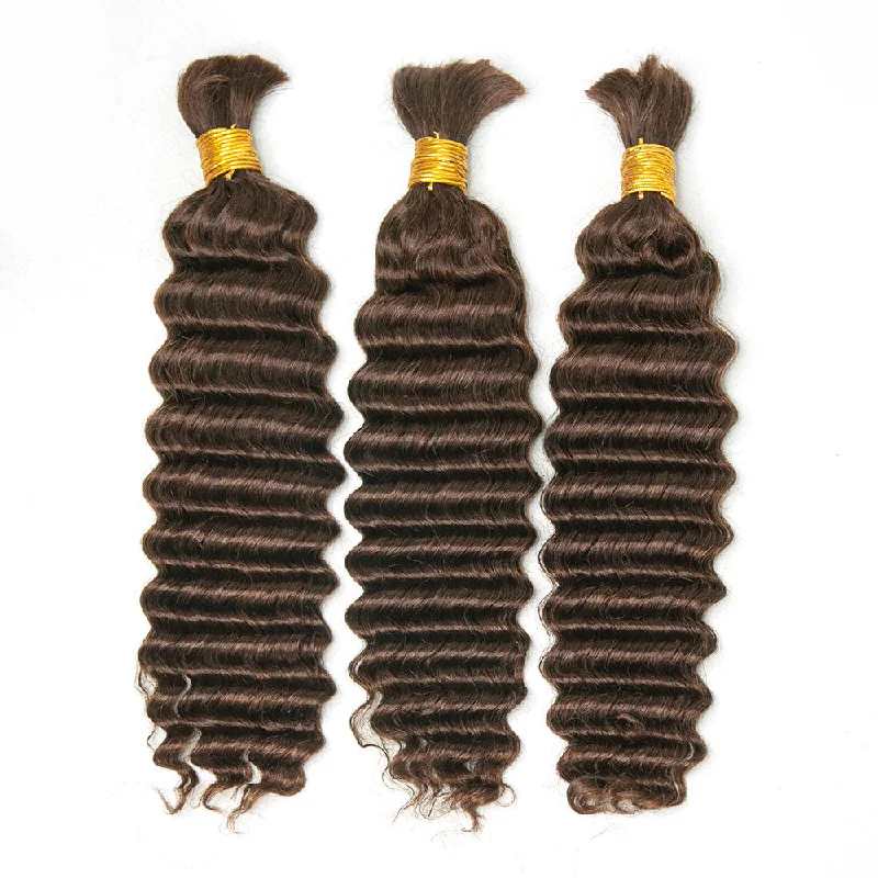 Synthetic braided wigs with a natural - looking texture#4 Medium Brown Deep Wave Bulk Hair Extensions for Braiding