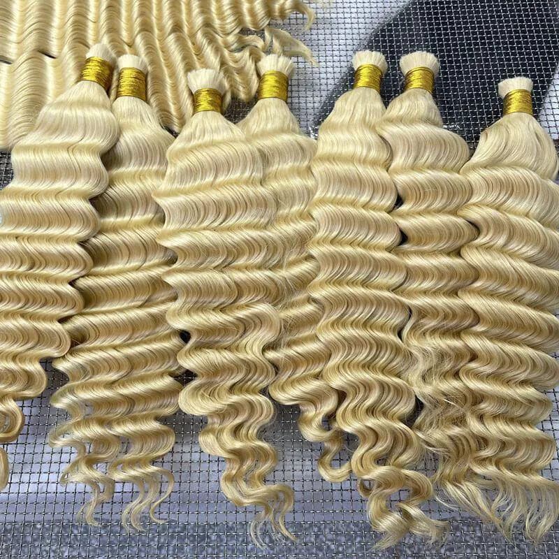 Braided wigs with a side - part for a flattering look#613 Blonde Deep Wave Bulk Hair Extensions for Braiding