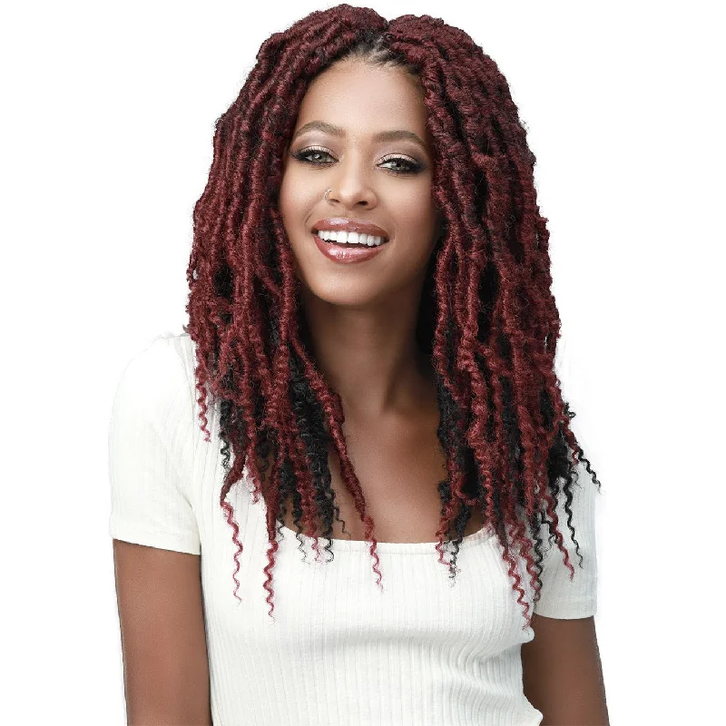 Colored braided wigs with a rainbow ombre effectBobbi Boss Synthetic Crochet Braids - Messy Faux Locs Curly Tips 14"