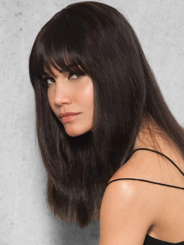 Long - length wig with a side - swept bang for a sophisticated lookClip-In Human Hair Fringe/Bang | Human Hair Bang (Clip In)