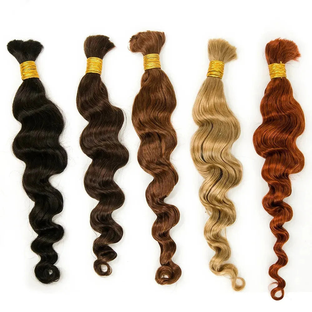 Long - length braided wigs for a glamorous and voluminous styleCombo Color Loose Wave Bulk Human Hair Extensions for Braiding