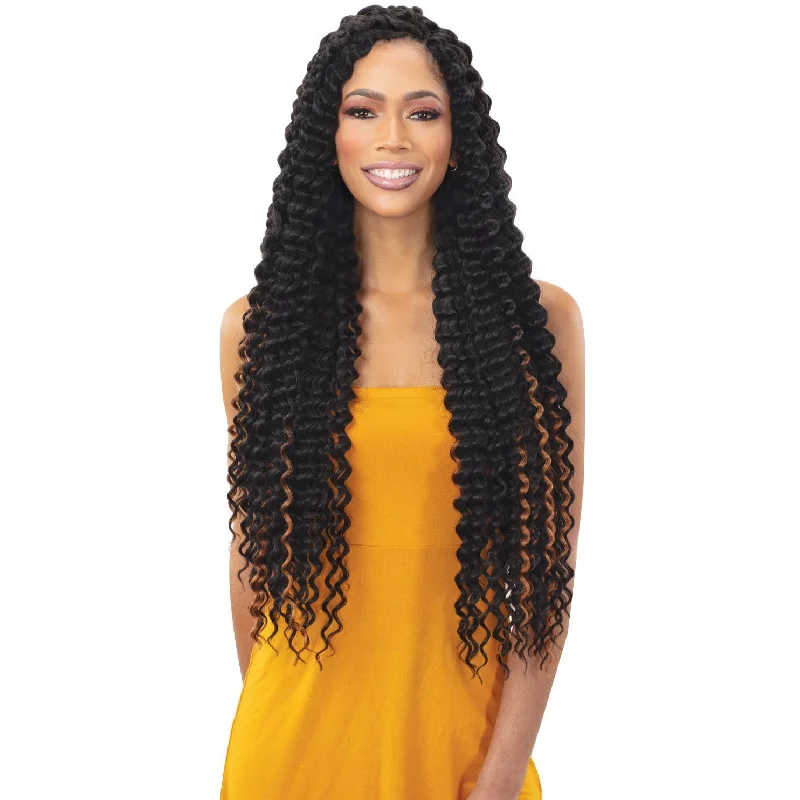 Colored braided wigs with a rainbow ombre effectFreeTress Synthetic Crochet Braids - Deep Twist Extra Long