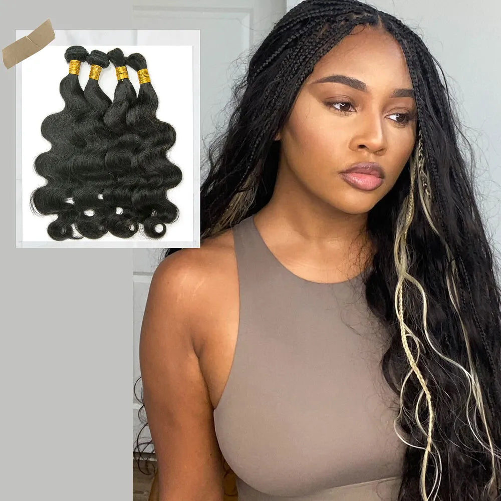 Child - friendly braided wigs with a soft and gentle feelHalf Braids Half Sew-In Combo Deal Body Wave Natural Color