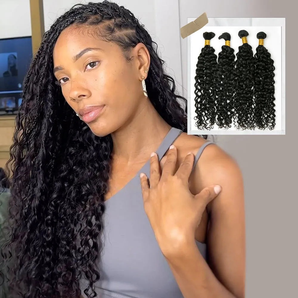 Braided wigs with a natural - looking scalp for a more realistic finishHalf Braids Half Sew-In Combo Deal Water Wave Natural Color