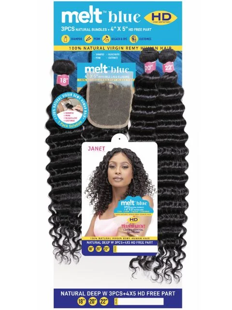 Bohemian - style braided wigs with added beads and accessoriesJanet Collection MELT Blue Natural DEEP 3pcs weaves + 4x5 HD Free part *BFCM