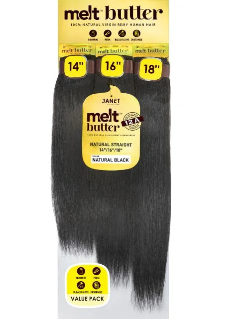 Braided wigs with a natural - looking scalp for a more realistic finishJanet Collection melt butter 12A 100% Natural Virgin Remy Human Hair NATURAL STRAIGHT 3PCS Value Pack *BFCM