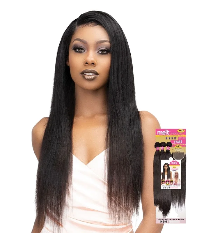 Braided wigs with a 180 - density for a full and thick appearanceJanet Melt 100% Virgin Human Hair 3Pcs W/ 4X5 Lace Closure - Straight