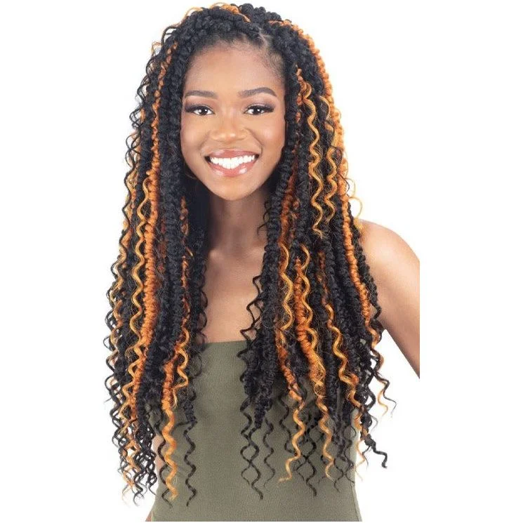 Colored braided wigs with a rainbow ombre effectModel Model Glance Braids – 3X Afro Water Passion Twist 20"