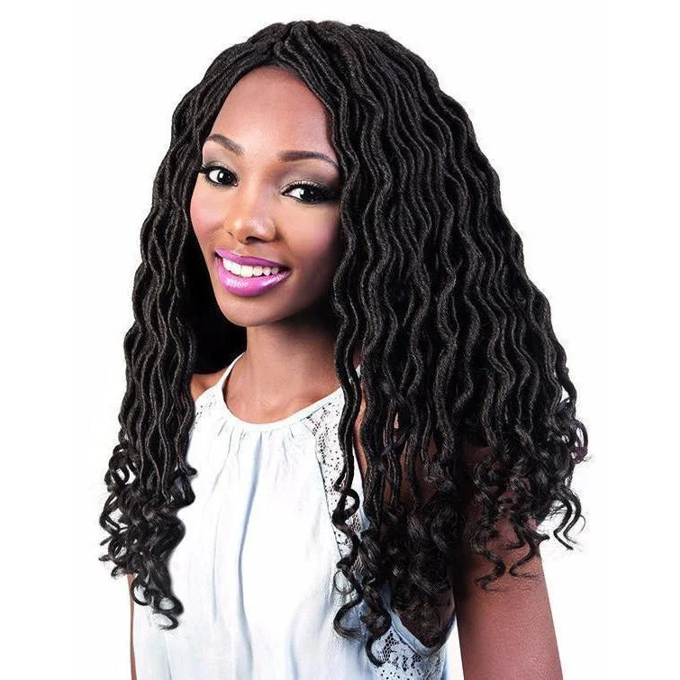 Braided wigs with a middle - part for a classic and elegant styleMotown Tress Angels Collection Braids – 3X Goddess Locs 18"