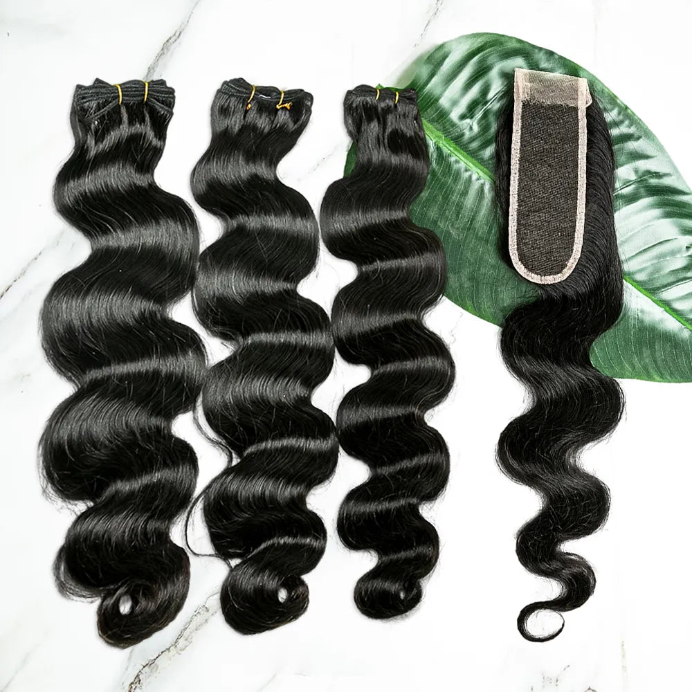 Box braided wigs with jumbo size for a bold lookNatural Color Body Wave Burmese Hair Double Drawn Weft Bundles with 2x6 HD Lace Closure