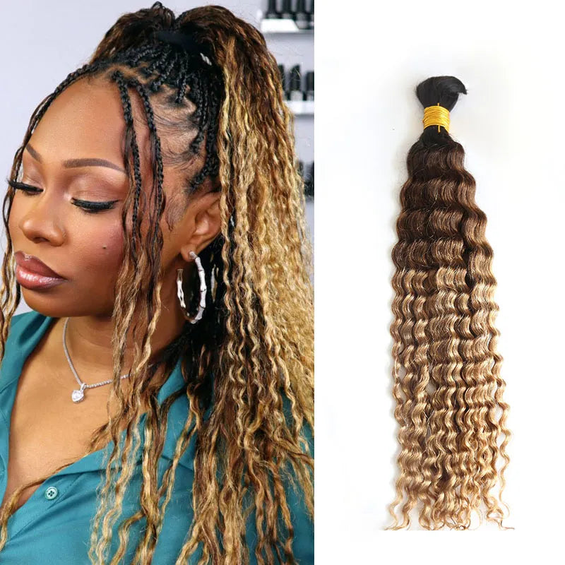 Kinky braided wigs with a tight curl pattern for authenticityOmbre T1B/4/27 Deep Curly Human Hair Bulk for Braiding