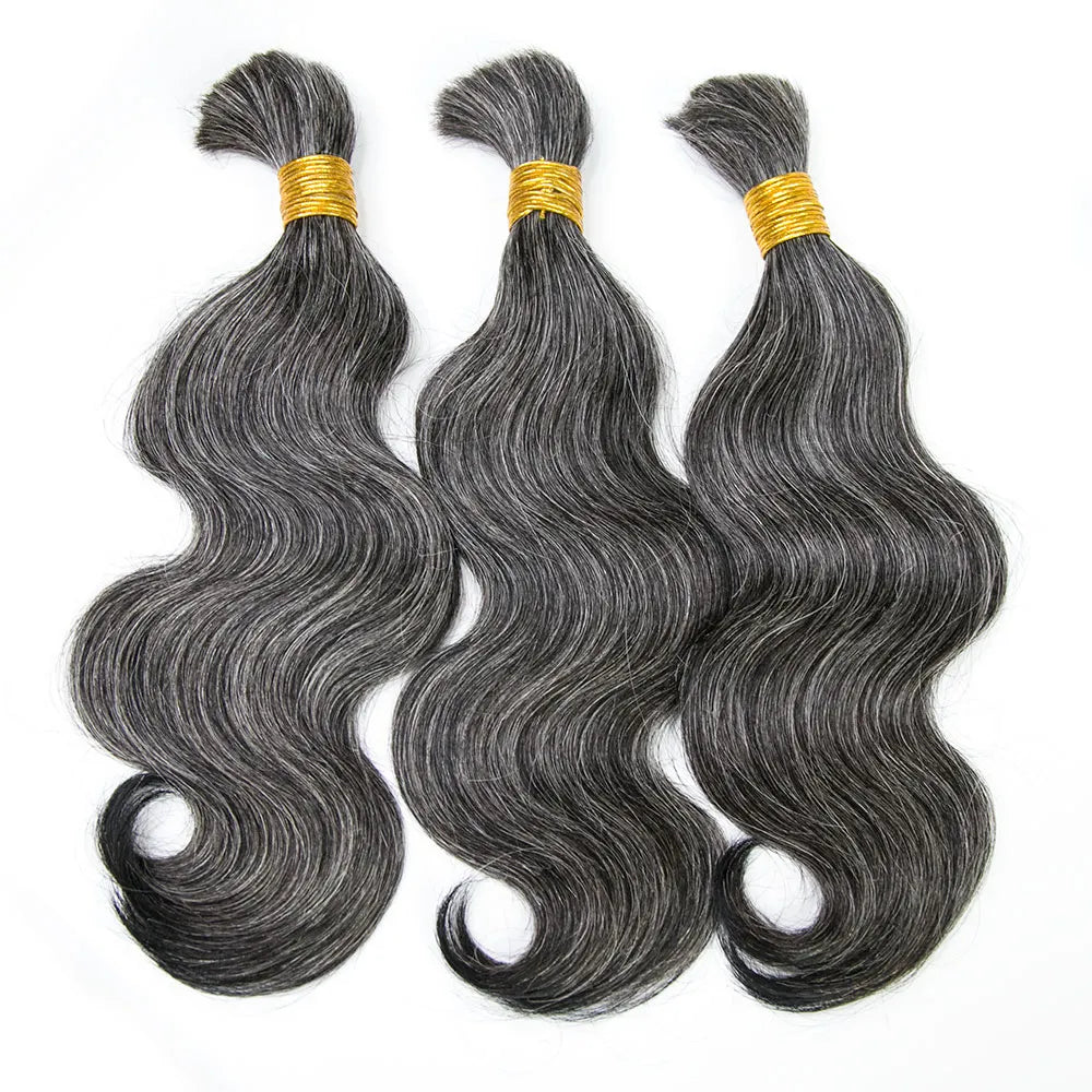 Braided wigs with a water - wave texture for a unique lookSalt and Pepper Body Wave Bulk Human Braiding Hair