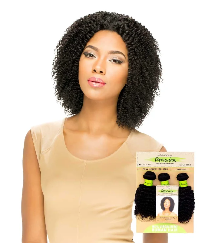 Heat - resistant braided wigs for styling flexibilitySensationnel Bare & Natural Peruvian - Cork Screw 10S 3Pcs