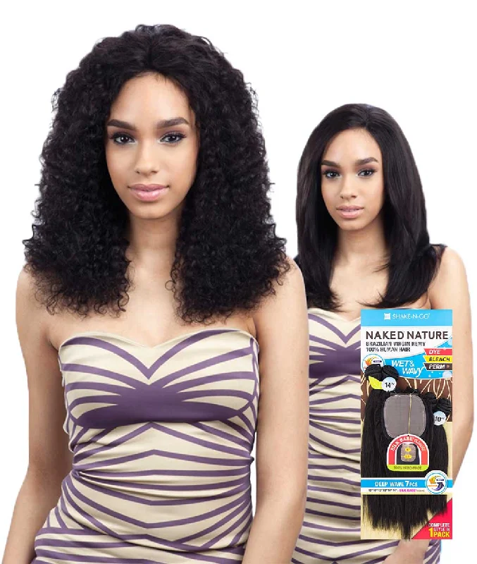 Colored braided wigs with a rainbow ombre effectShake-N-Go Naked Nature Wet & Wavy - Deep Wave 7 Pcs