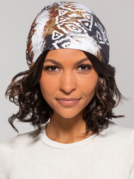 Long - length wig with a side - part for a more flattering lookThe Softie Boho Beanie Print