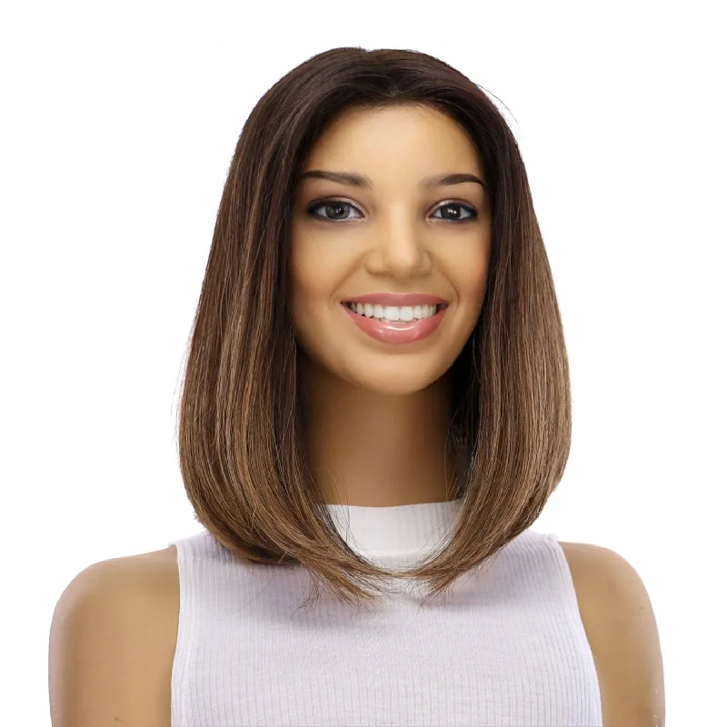 Short wig with a gradient color for a modern and stylish appearance12" Divine Lace Top Wig Dark Brown Balayage