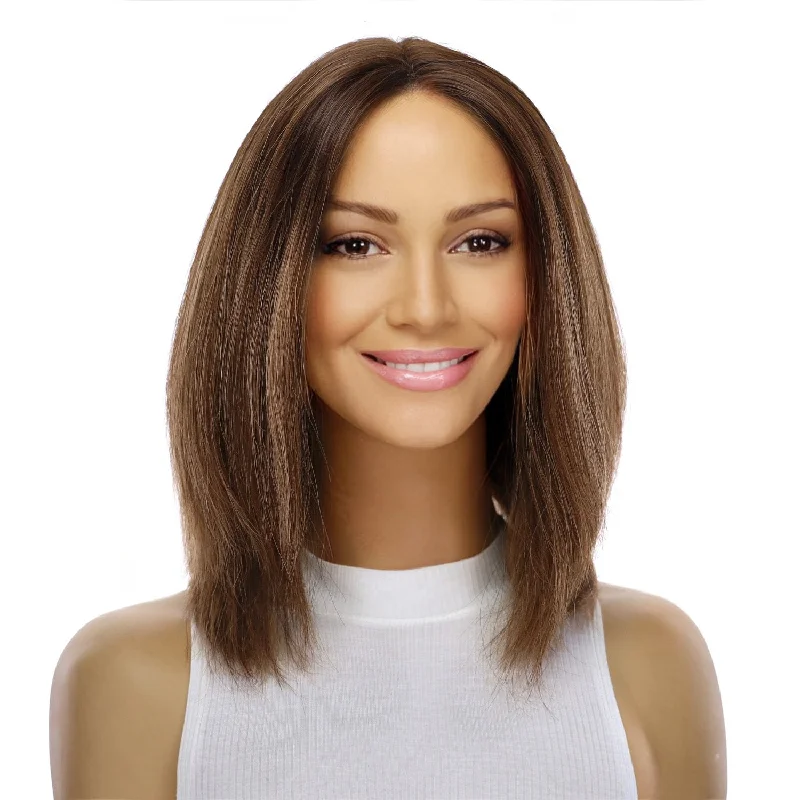 Short wig with a geometric pattern for a unique and fashion - forward design12" Divine Lace Top Wig Medium Brown Balayage