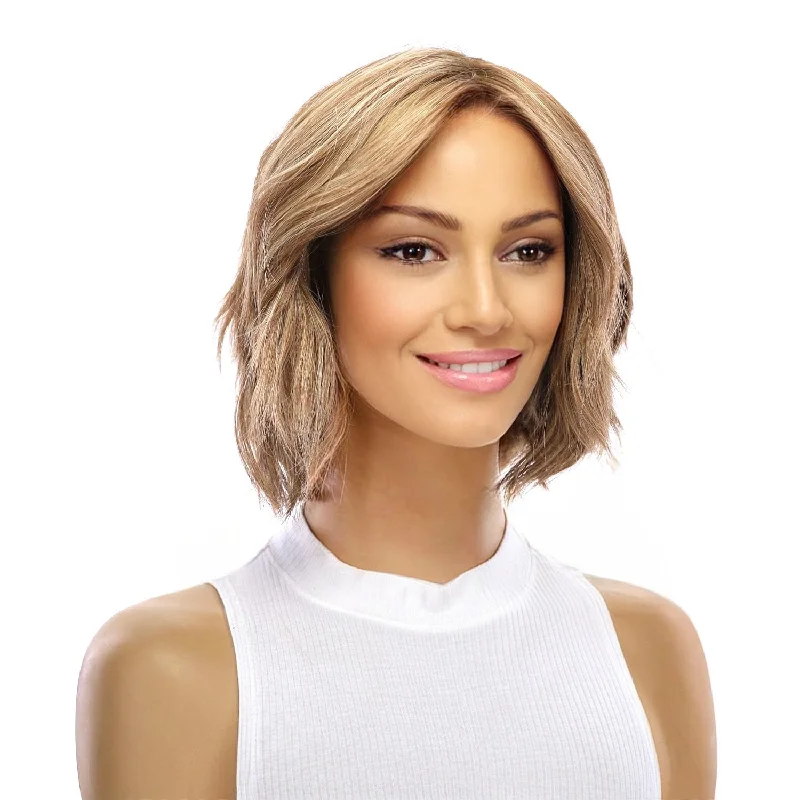 Short wig with auburn highlights for a warm and rich color12" Halle Silk Top Wig Medium Blonde