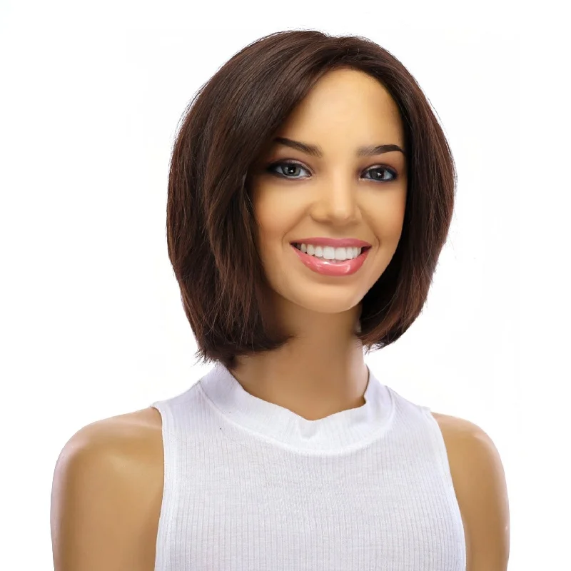 Short wig with a geometric pattern for a unique and fashion - forward design12" Luxe Pixie Silk Top Wig #4 Dark Brown