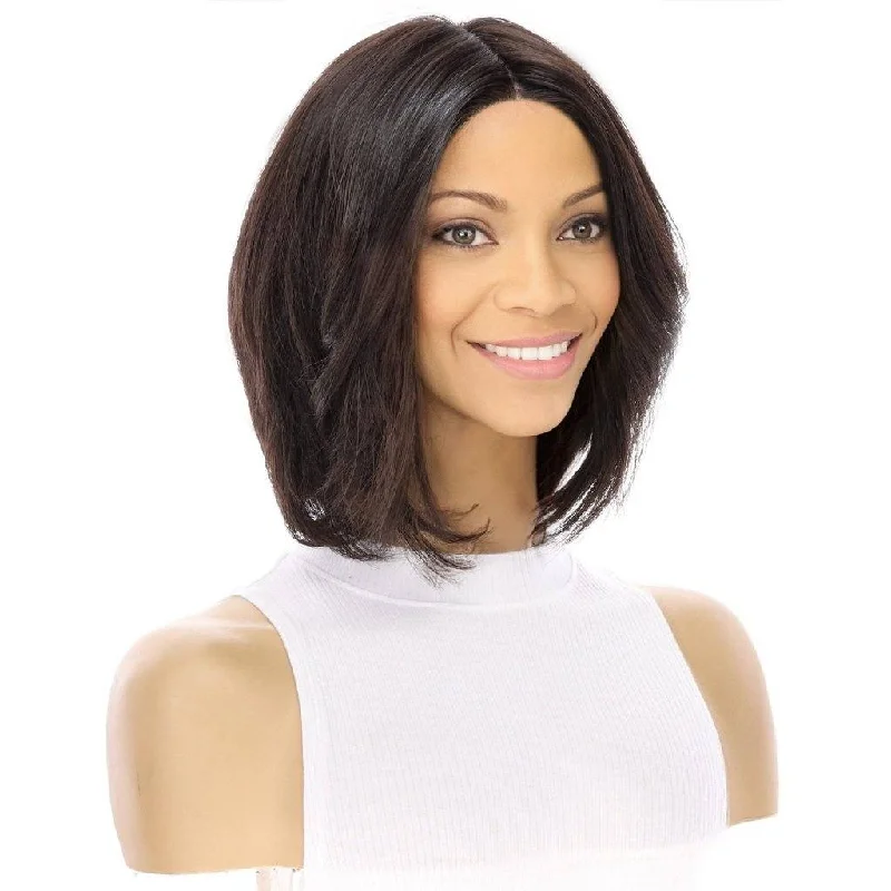 Short wig in a fiery red color for a vibrant appearance12" Luxe Pixie Silk Top Wig #1B Black