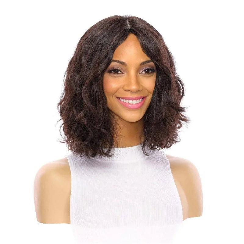 Short wig with a geometric pattern for a unique and fashion - forward design13" Victoria Silk Top Wig Soft Black Wavy