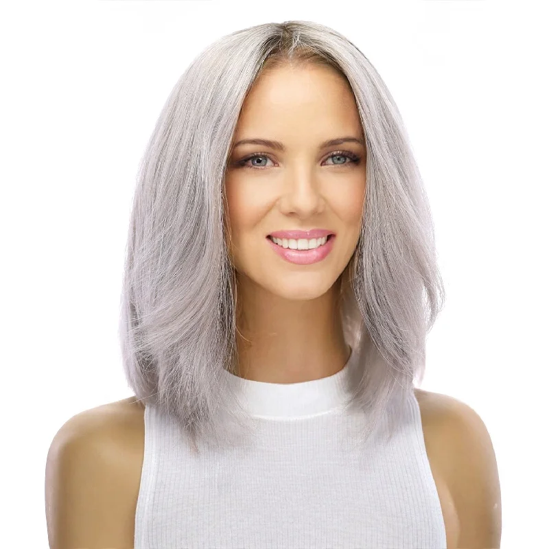 Monofilament - cap short wig for a breathable and natural - looking scalp13" Victoria Silk Top Wig Silver Smoke