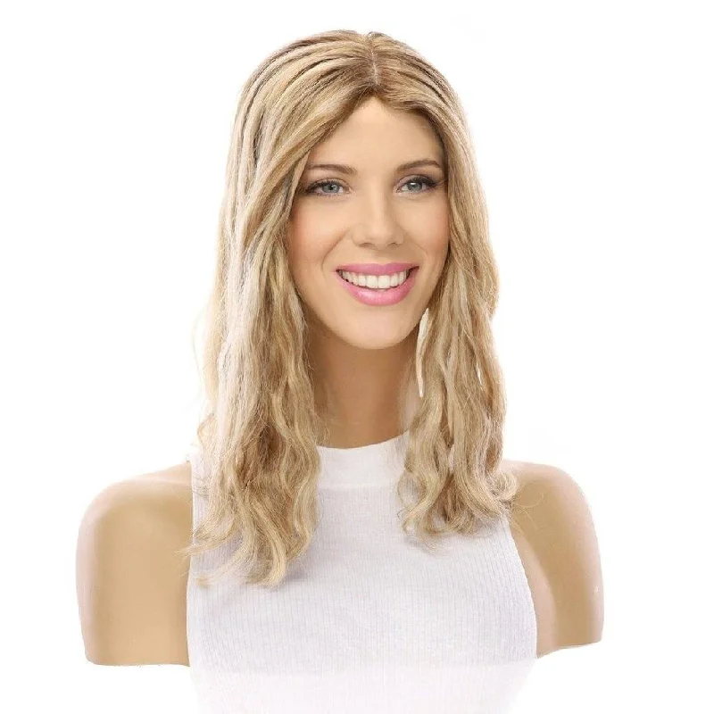 Lace - front short wig for a seamless and realistic hairline14" Emerald Silk Top Topper Ash Blonde Wavy