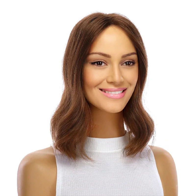 Short wig with a wavy texture for a beachy and relaxed look14" Topaz Lace Top Topper #10 Neutral Light Brown