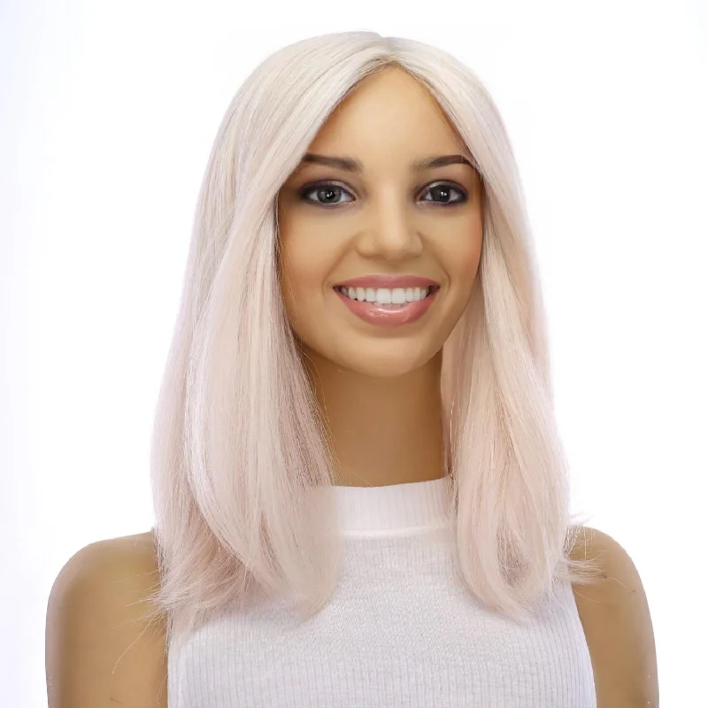 Platinum - blonde short wig for a trendy and eye - catching style14" Topaz Lace Top Topper Ice Blonde