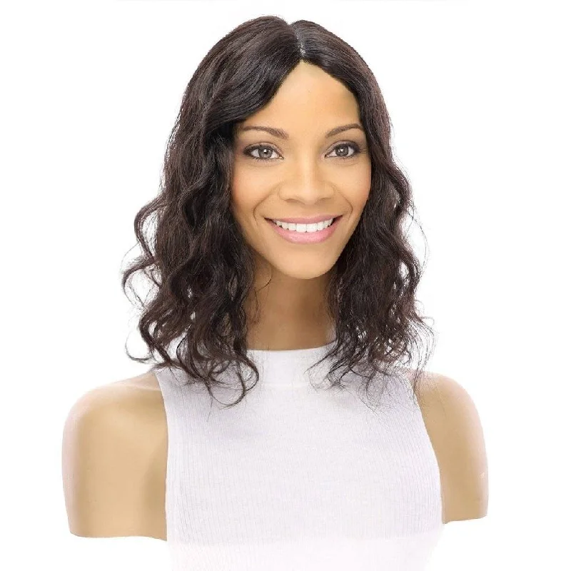 Short wig with a wavy texture for a beachy and relaxed look14" Topaz Lace Top Topper Soft Black Wavy