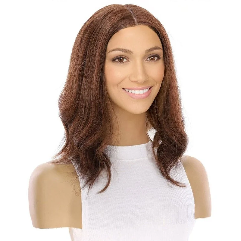 Heat - resistant short wig for easy styling with hot tools16" Divine Lace Top Topper Auburn