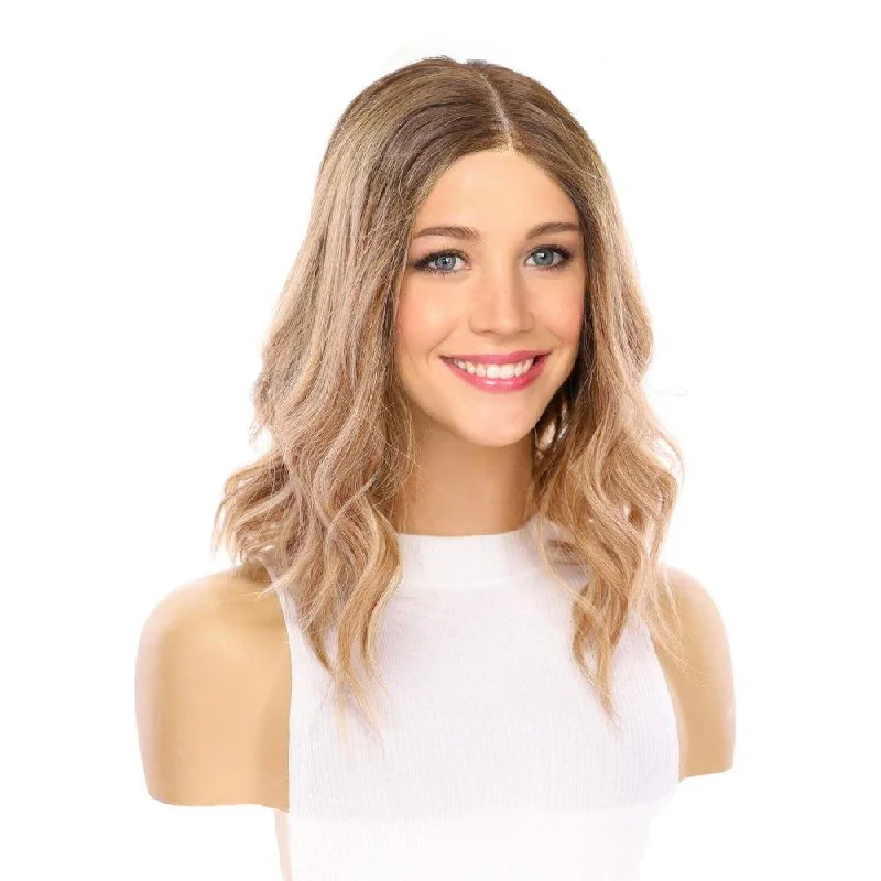 Lace - front short wig for a seamless and realistic hairline16" Divine Lace Top Wig Medium Blonde w/ Highlights