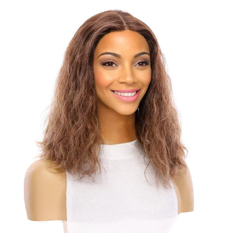 Lace - front short wig for a seamless and realistic hairline16" Divine Lace Top Wig Medium Brown Balayage Wavy