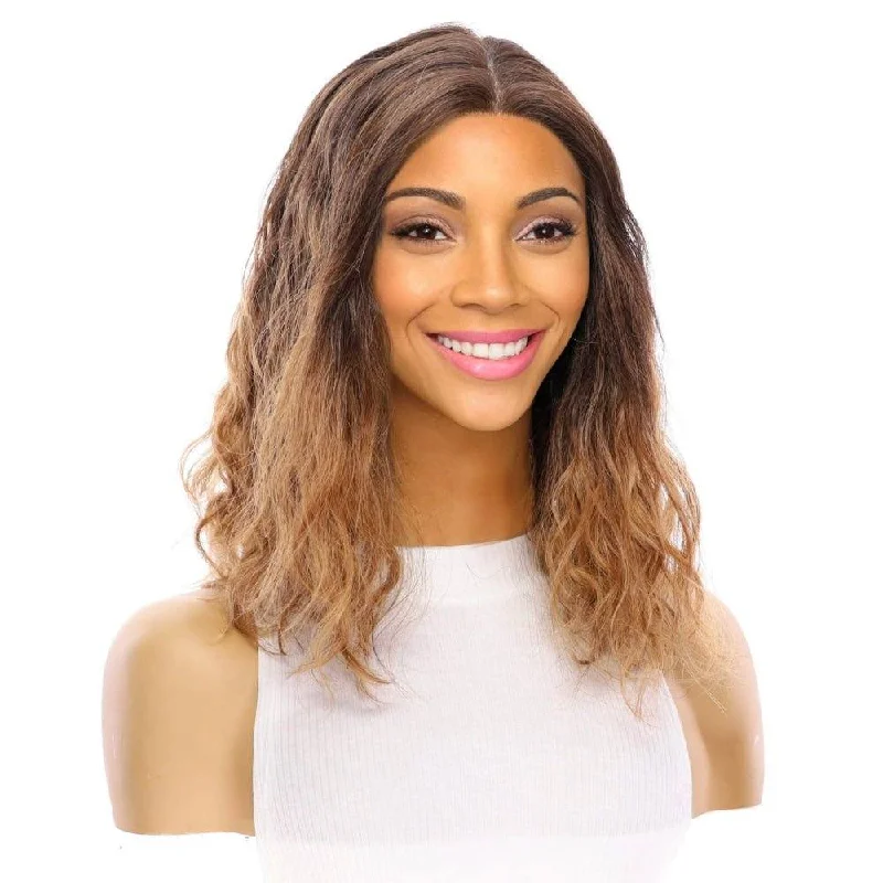 Short wig made from high - quality human hair for a luxurious feel16" Divine Lace Top Wig Medium Brown Ombre Wavy