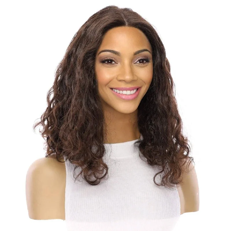 Short wig with a pre - plucked hairline for a more natural look16" Divine Luxe Lace Top Wig #4 Dark Brown Wavy