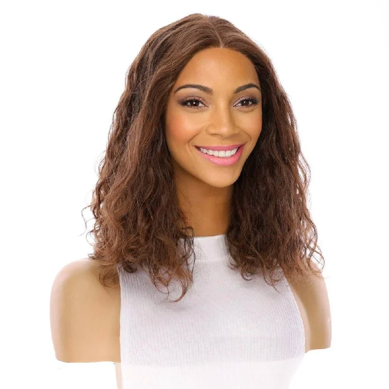 Short wig with auburn highlights for a warm and rich color16" Divine Luxe Lace Top Wig #6 Neutral Medium Brown Wavy