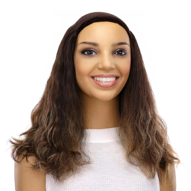 Synthetic short wig with a natural - looking shine16" HatFall Wig Dark Brown Balayage Wavy