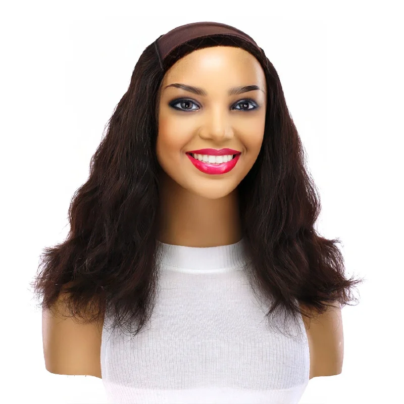 Short wig made from high - quality human hair for a luxurious feel16" HatFall Wig Natural Black Wavy