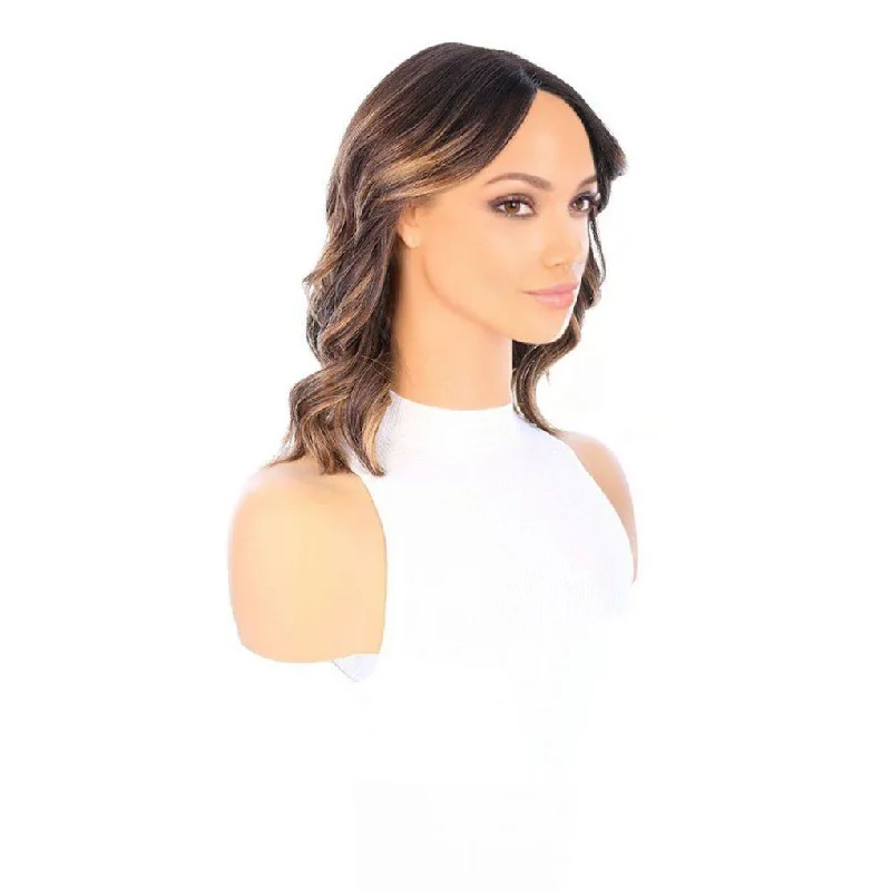 Short wig for daily office wear with a professional look16" Divine Luxe Lace Top Wig #Dark Brown w/ Honey Blonde Balayage