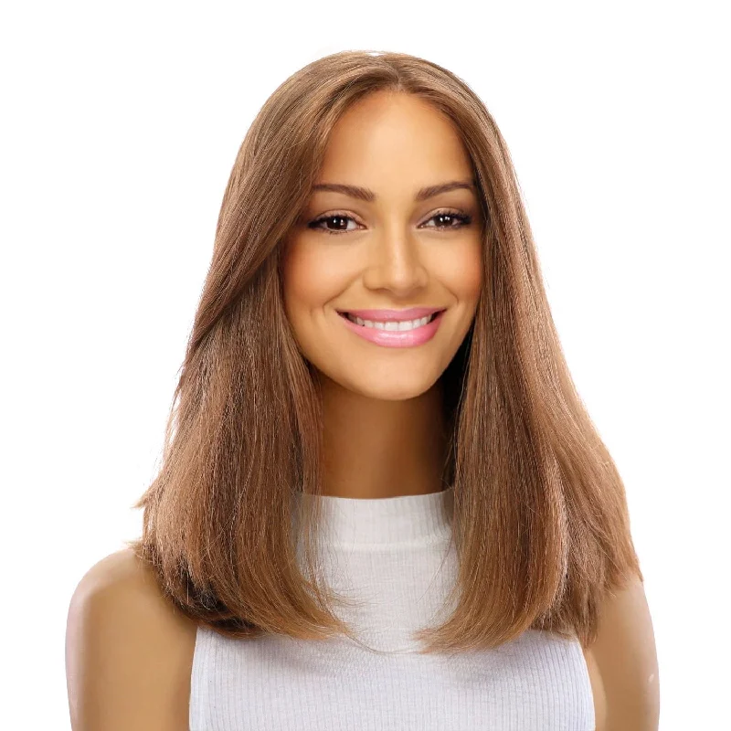 Short wig with auburn highlights for a warm and rich color16" Luxe Silk Top Wig #14 Dark Blonde