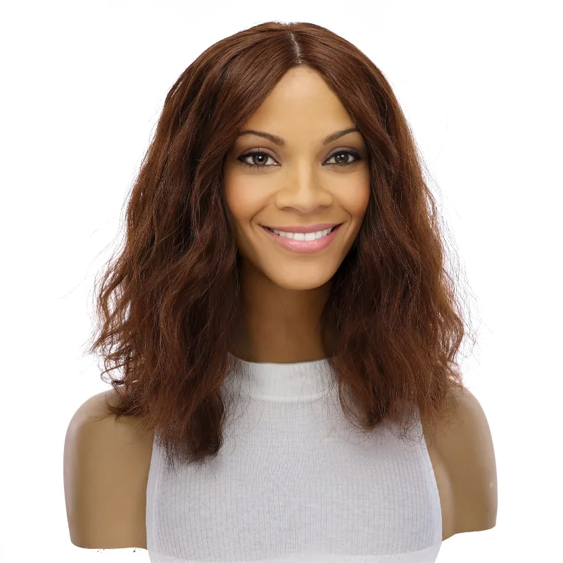 Short wig with a curly texture for a playful and youthful vibe16" Ponytail Silk Part Wig Auburn Wavy