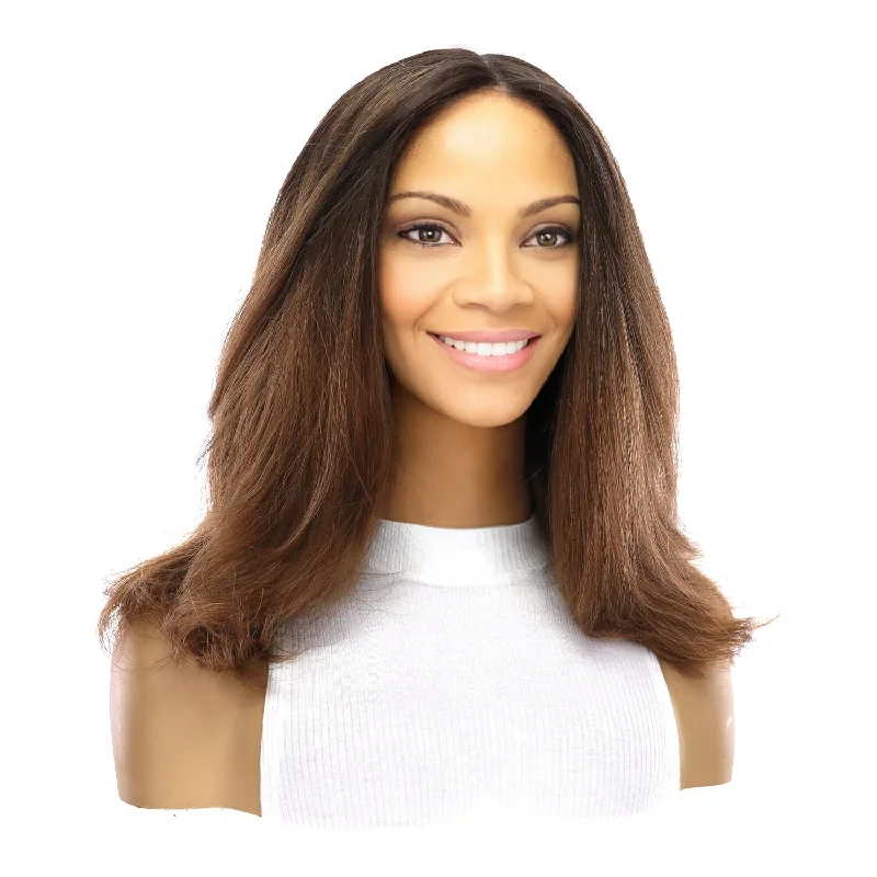 Monofilament - cap short wig for a breathable and natural - looking scalp16" Ponytail Silk Part Wig Dark Brown Ombre