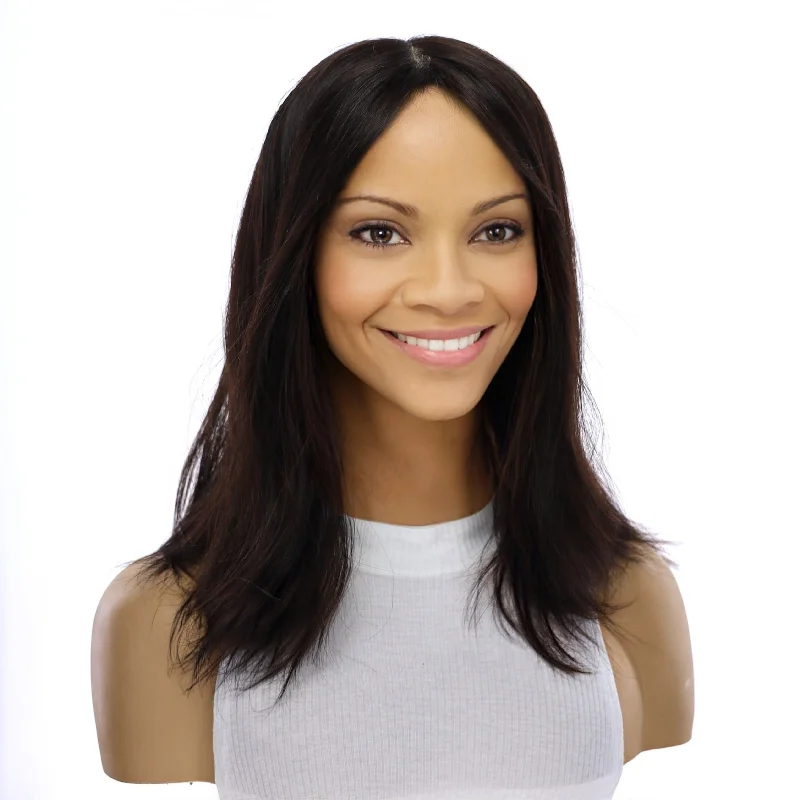 Short wig with auburn highlights for a warm and rich color16" Princess Silk Top Wig Natural Black